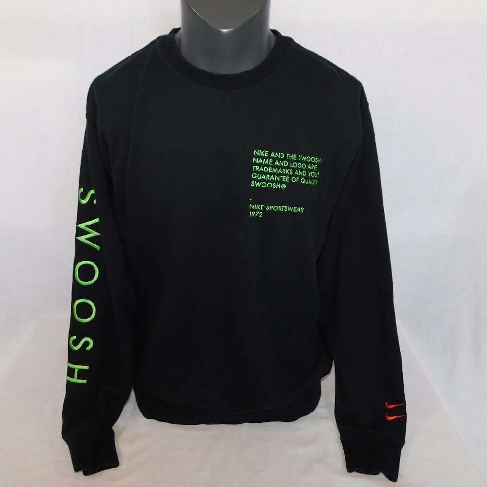 Nike Black Green Red Double Swoosh Embroidered Crewneck Sweatshirt Mens L